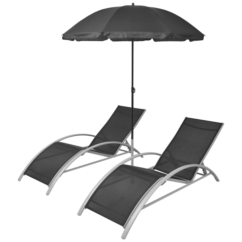 Solsenger med parasoll, aluminium svart