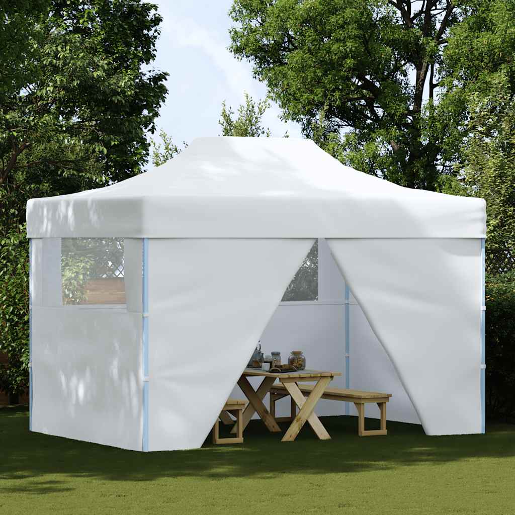 Sammenleggbart festtelt 4 sidevegger 280x410x315 cm stål hvit
