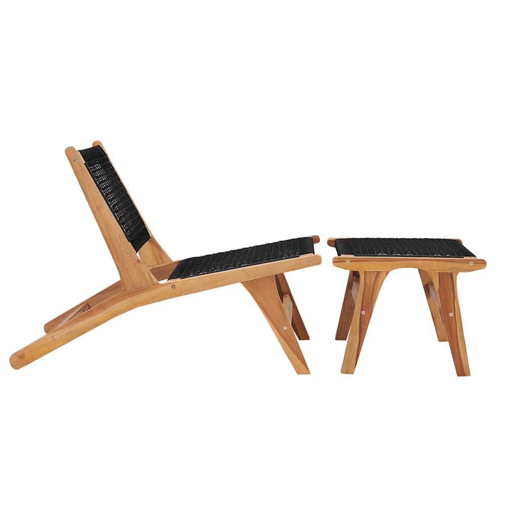 Solseng med fotstøtte, heltre teak tre og tau
