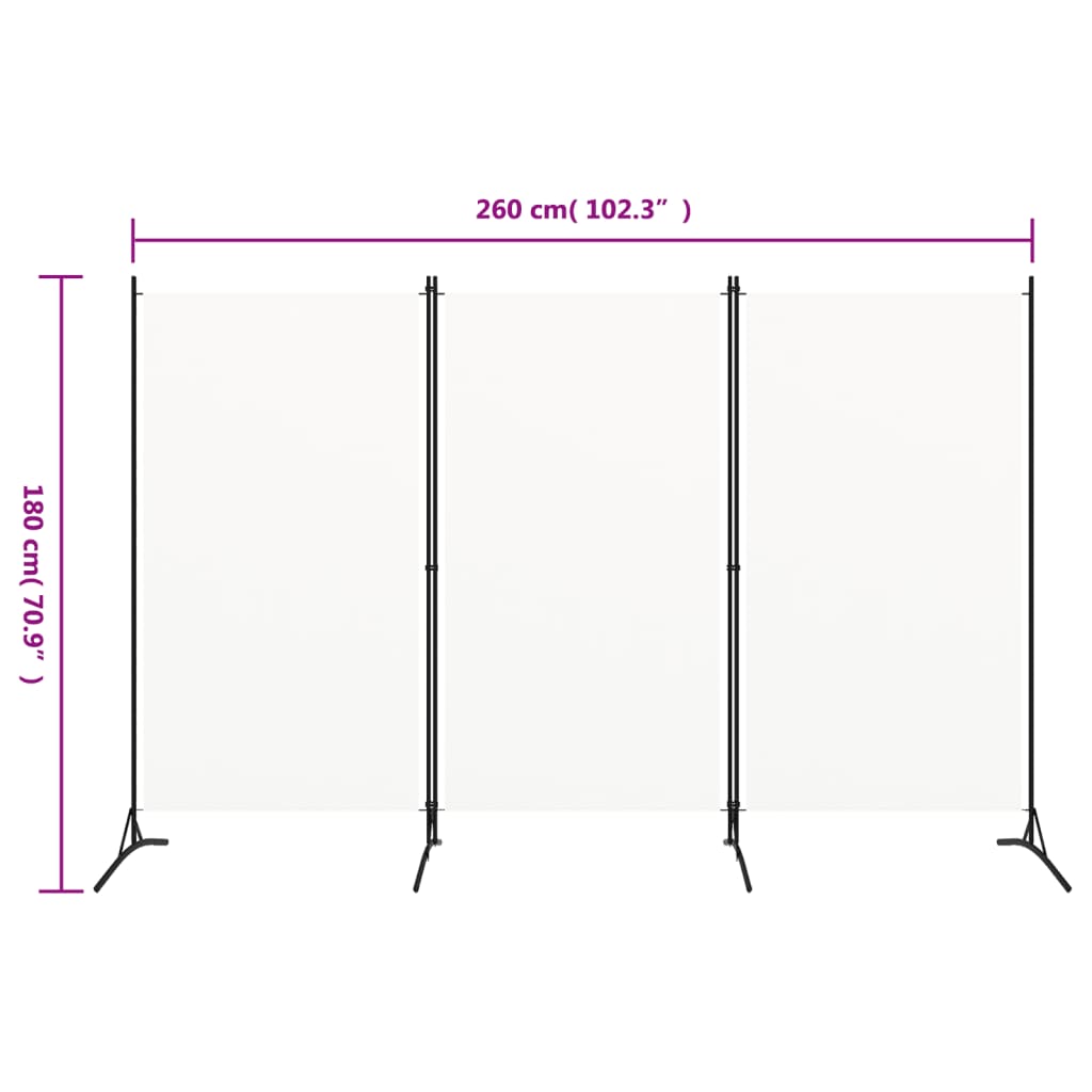 Romdeler 3 paneler hvit 260x180 cm stoff