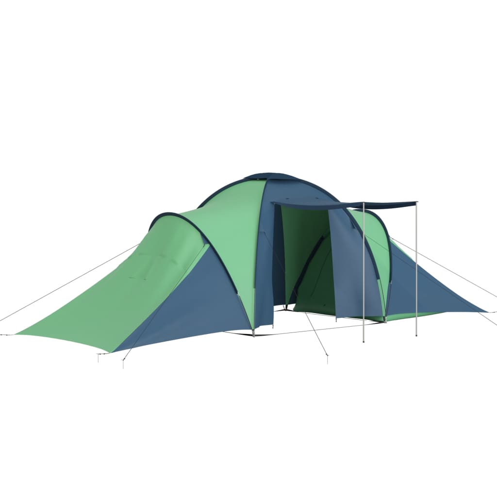 Campingtelt med 2 rom for 6 personer, blå og grønn
