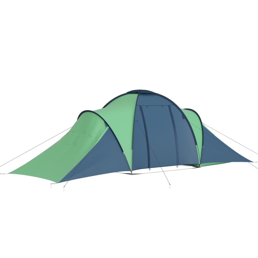 Campingtelt med 2 rom for 6 personer, blå og grønn