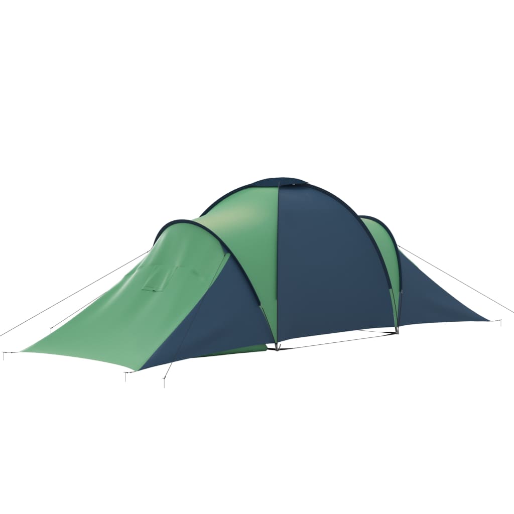 Campingtelt med 2 rom for 6 personer, blå og grønn
