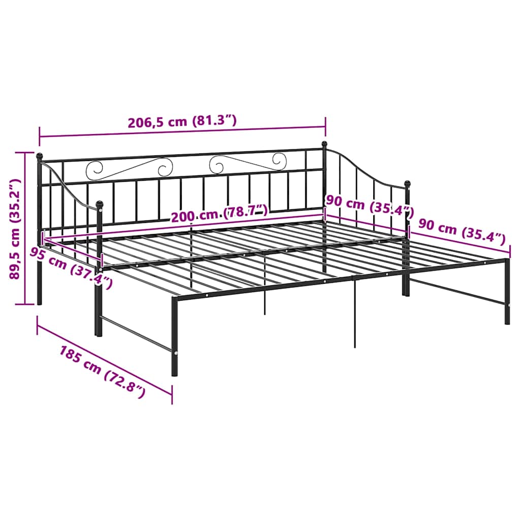 Svart uttrekkbar sovesofa, 90x200 cm