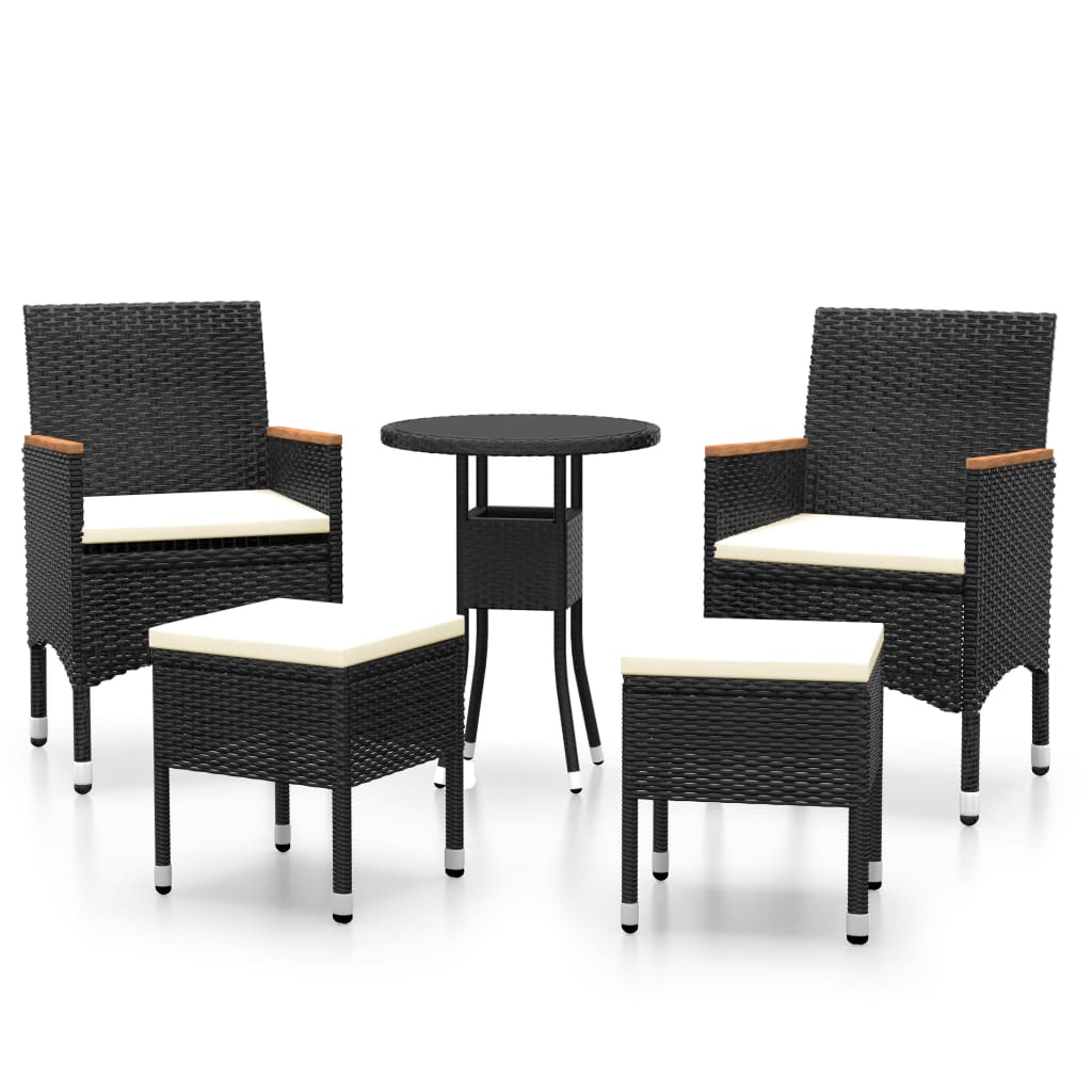 Svart Polyrotting Hagesofa-Sett - 5 Deler
