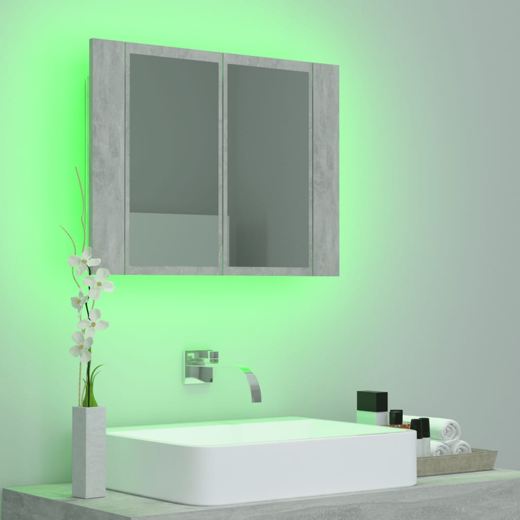 LED-speilskap betonggrå 60x12x45 cm akryl