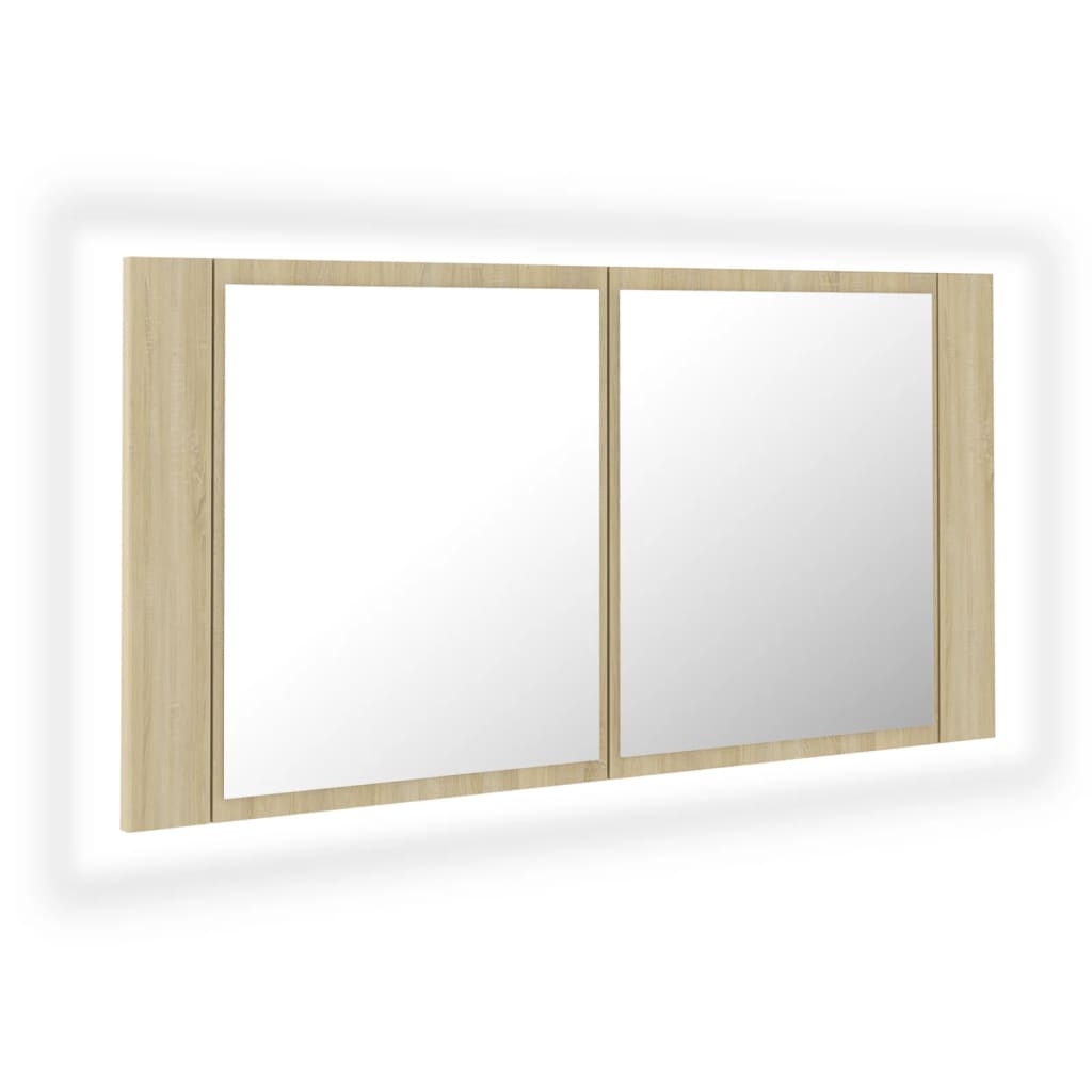 LED-speilskap til baderom sonoma eik 90x12x45 cm akryl