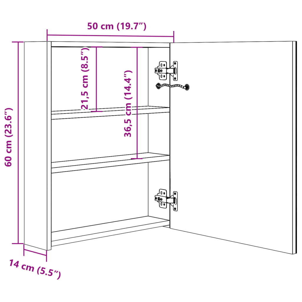 LED-speilskap til bad antrasitt 50x14x60 cm