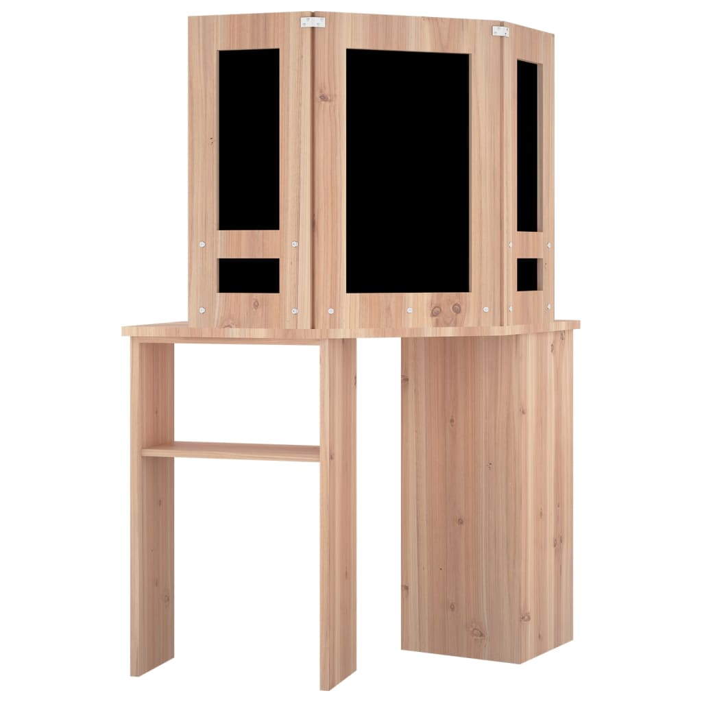 Hjørnemontert sminkebord med LED-lys, eik, 111x54x141,5 cm