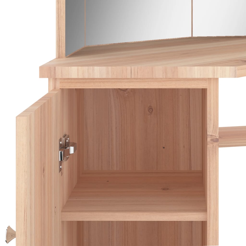Hjørnemontert sminkebord med LED-lys, eik, 111x54x141,5 cm