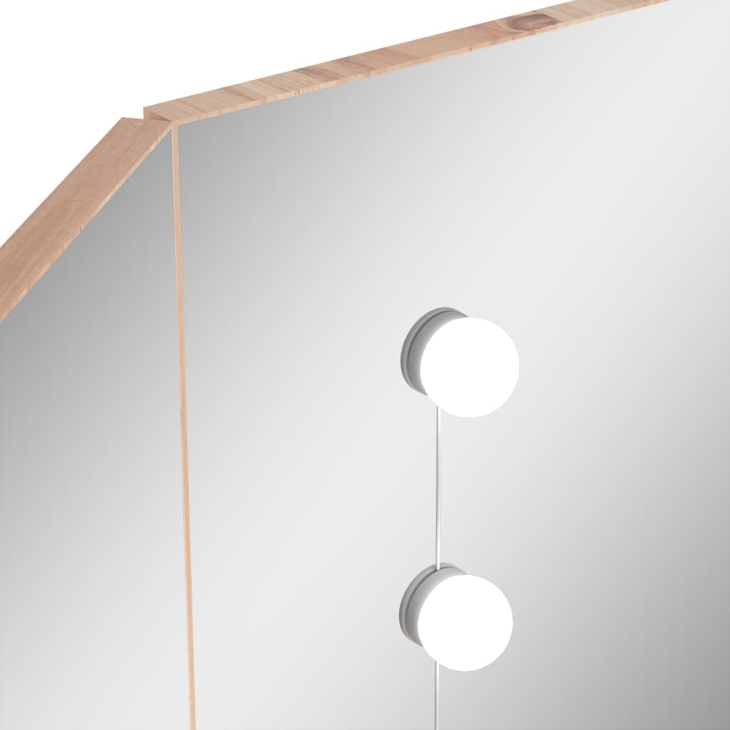 Hjørnemontert sminkebord med LED-lys, eik, 111x54x141,5 cm