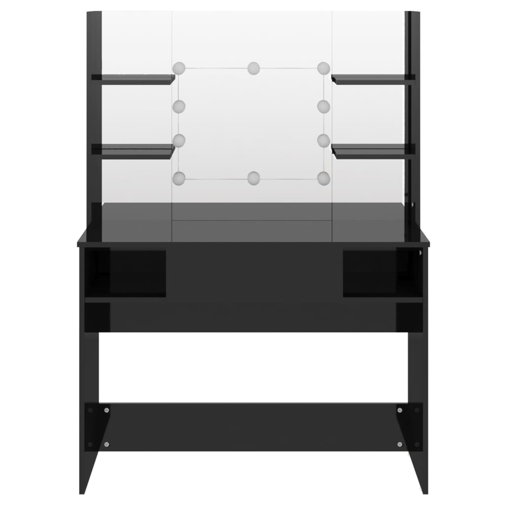Stort svart sminkebord med LED-lys, 100x40x135 cm