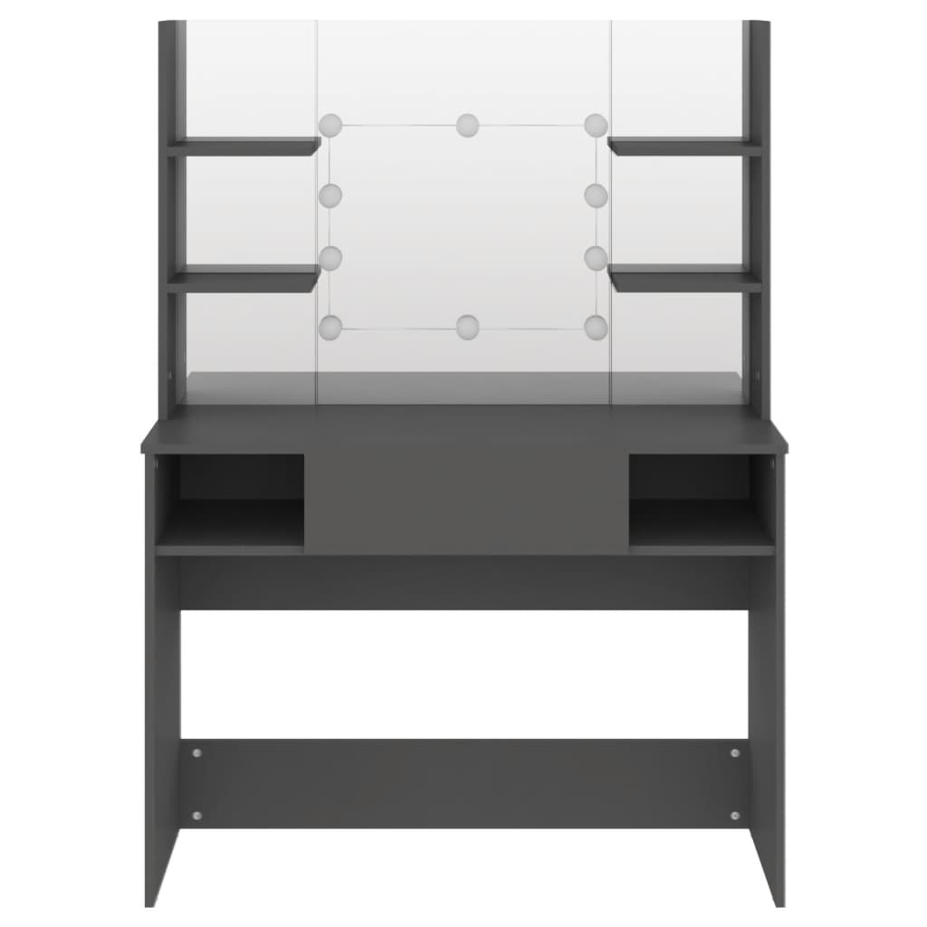 Stort grått sminkebord med LED-lys, 100x40x135 cm