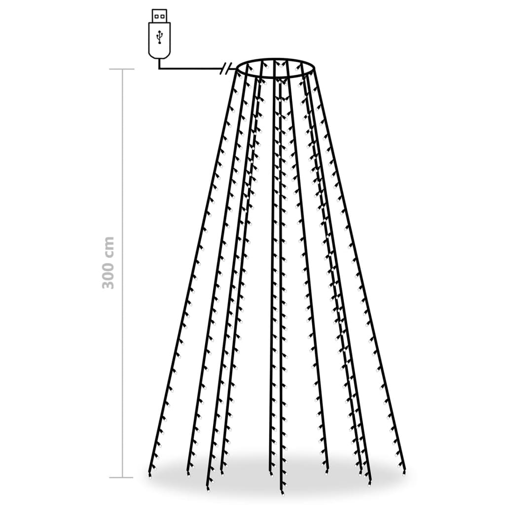 Lenker med blå juletrelys, 300 cm