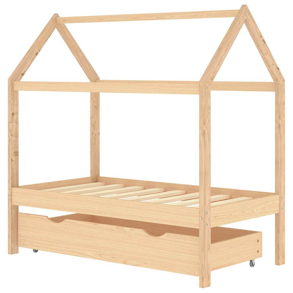 Sengeramme for barn med skuff heltre furu 70x140 cm