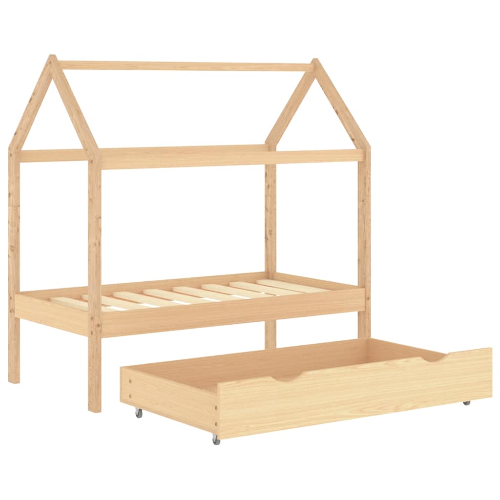 Sengeramme for barn med skuff heltre furu 70x140 cm
