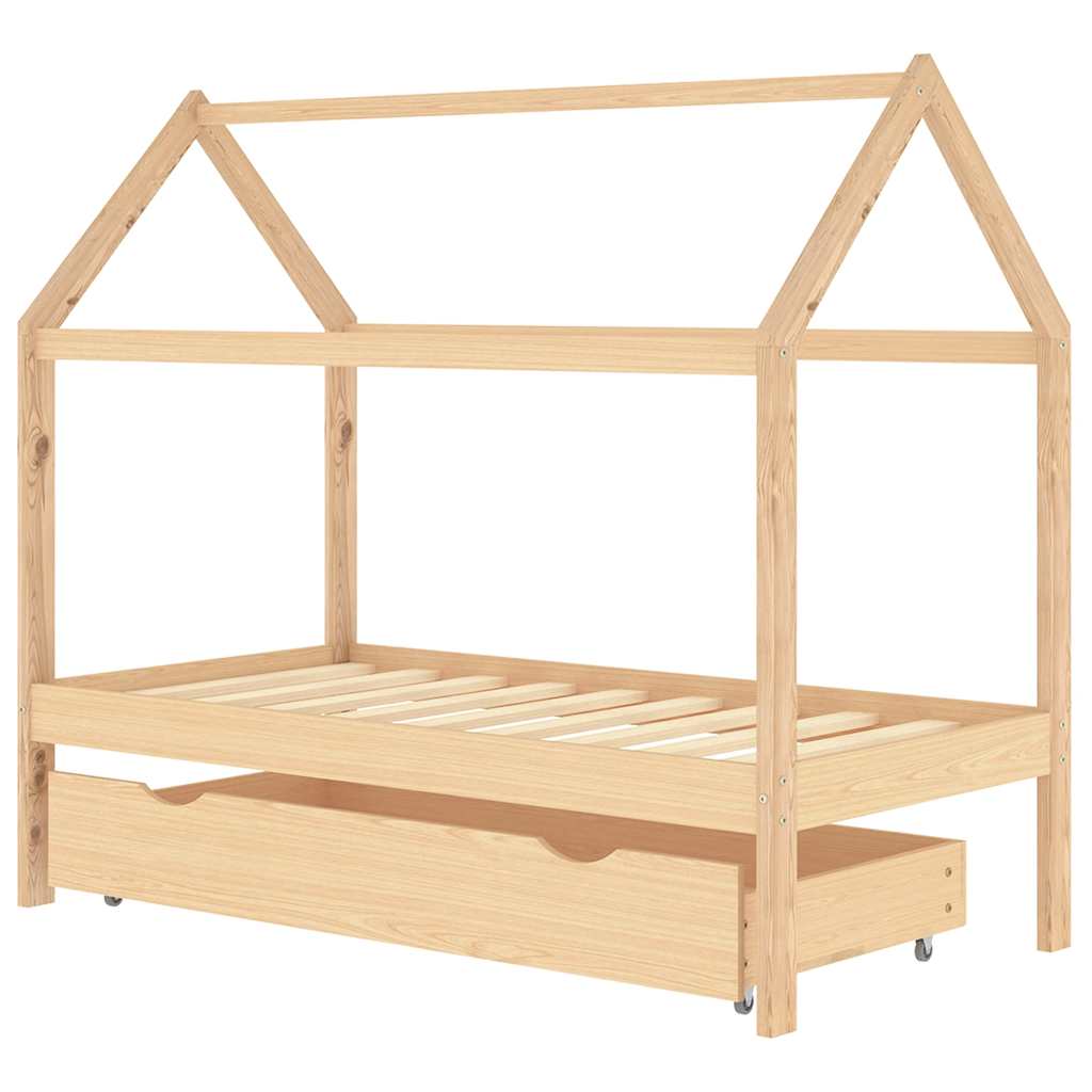 Sengeramme for barn med skuff heltre furu 80x160 cm