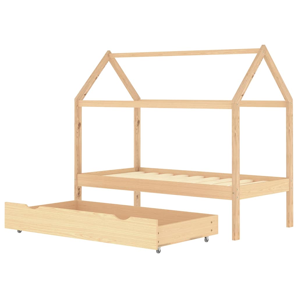 Sengeramme for barn med skuff heltre furu 80x160 cm