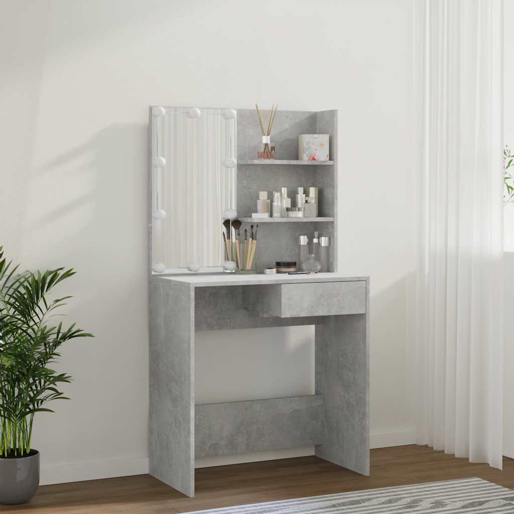 Lekkert sminkebord med LED-lys, 74,5x40x141 cm