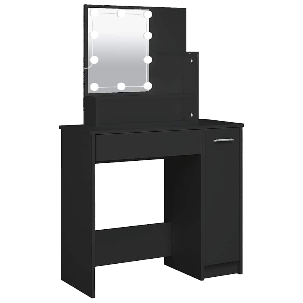 Svart sminkebord med LED-lys, 86,5x35x136 cm
