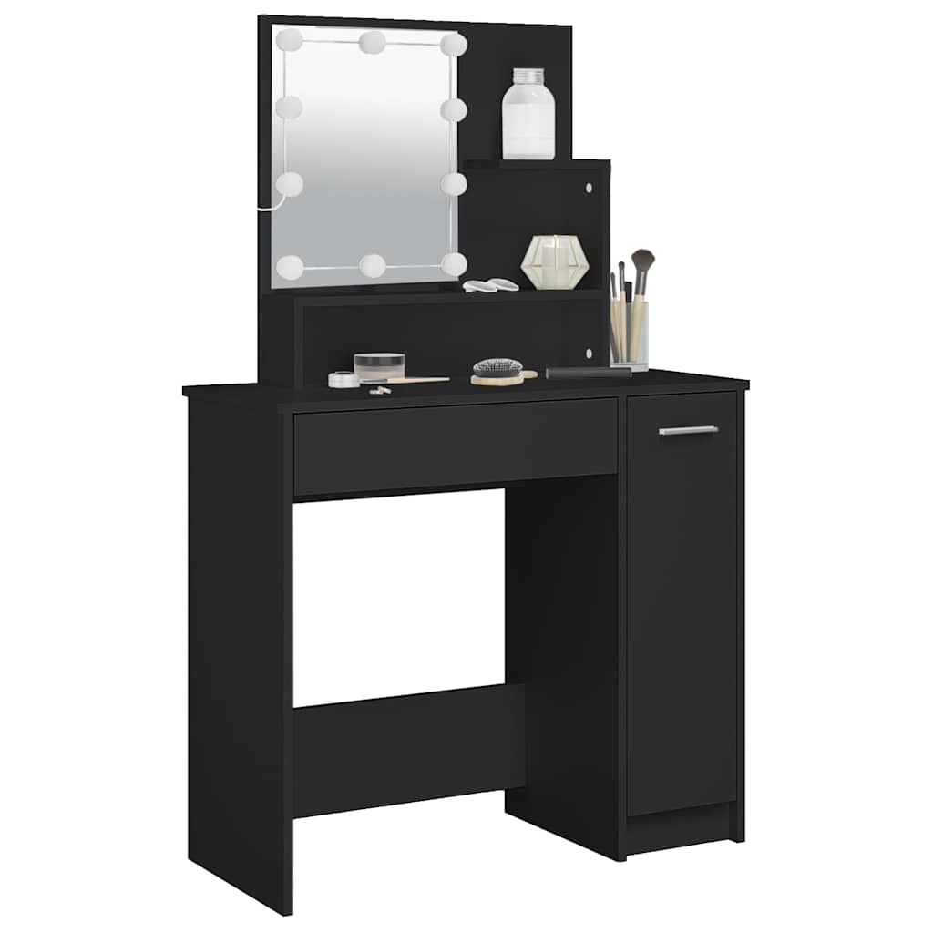 Svart sminkebord med LED-lys, 86,5x35x136 cm