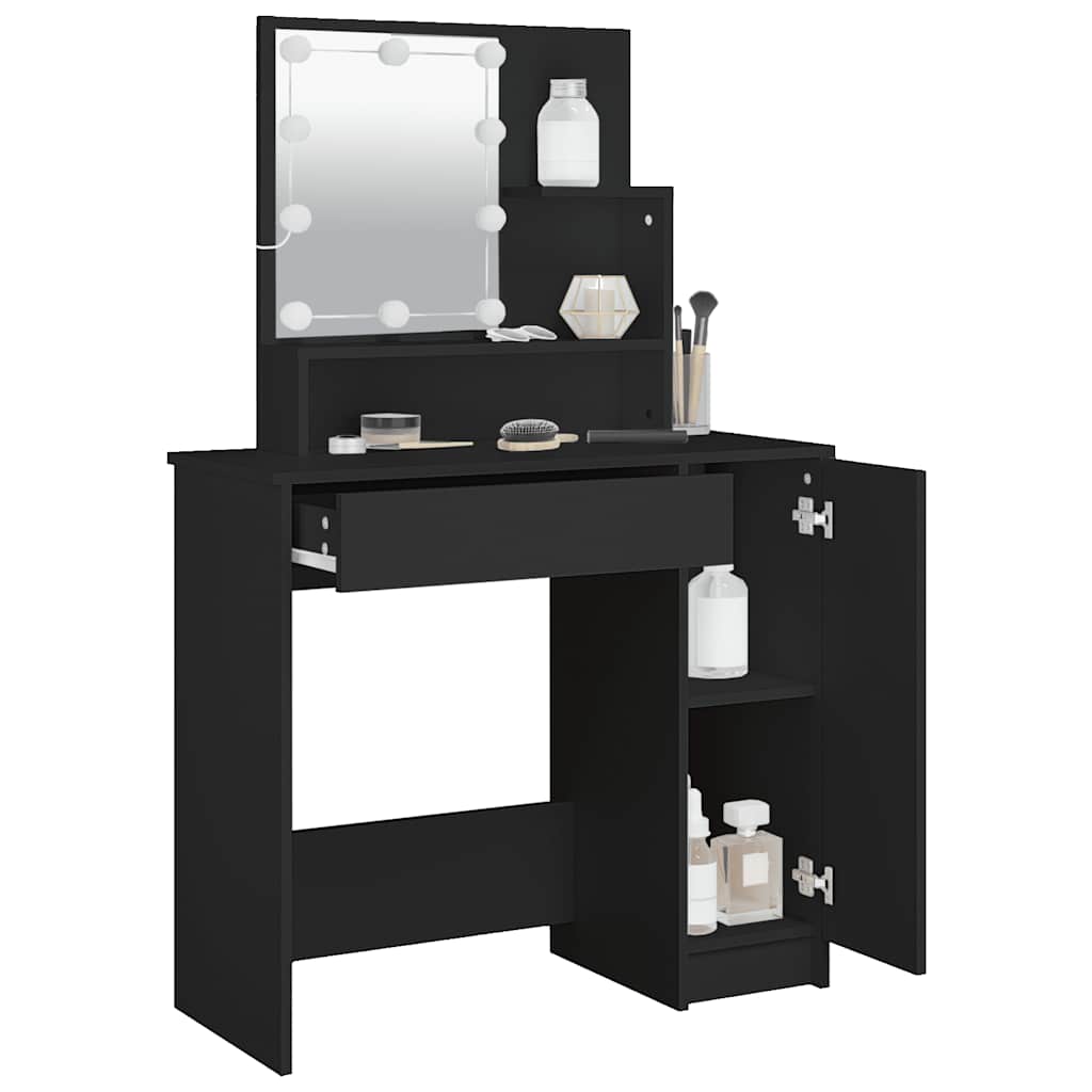 Svart sminkebord med LED-lys, 86,5x35x136 cm