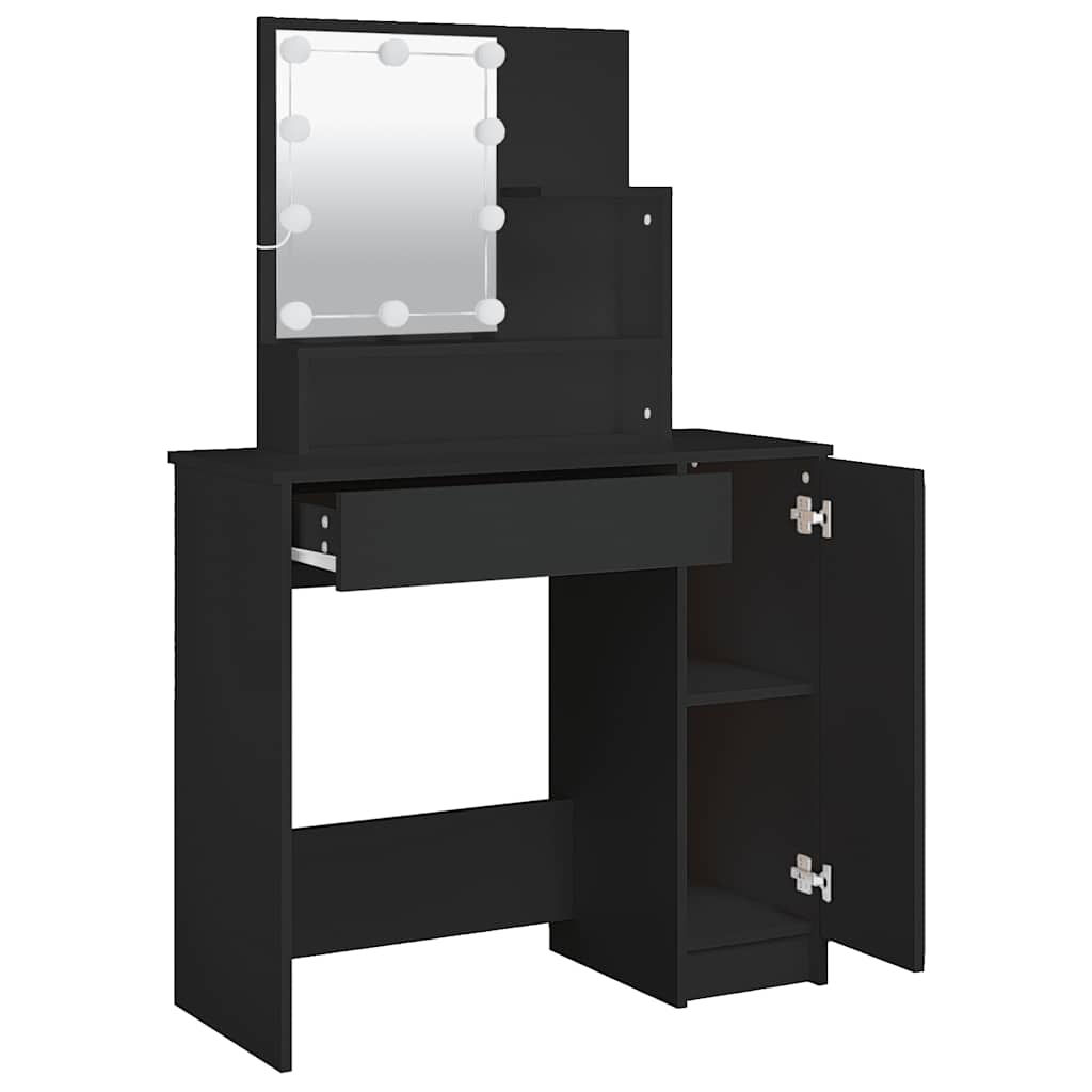 Svart sminkebord med LED-lys, 86,5x35x136 cm