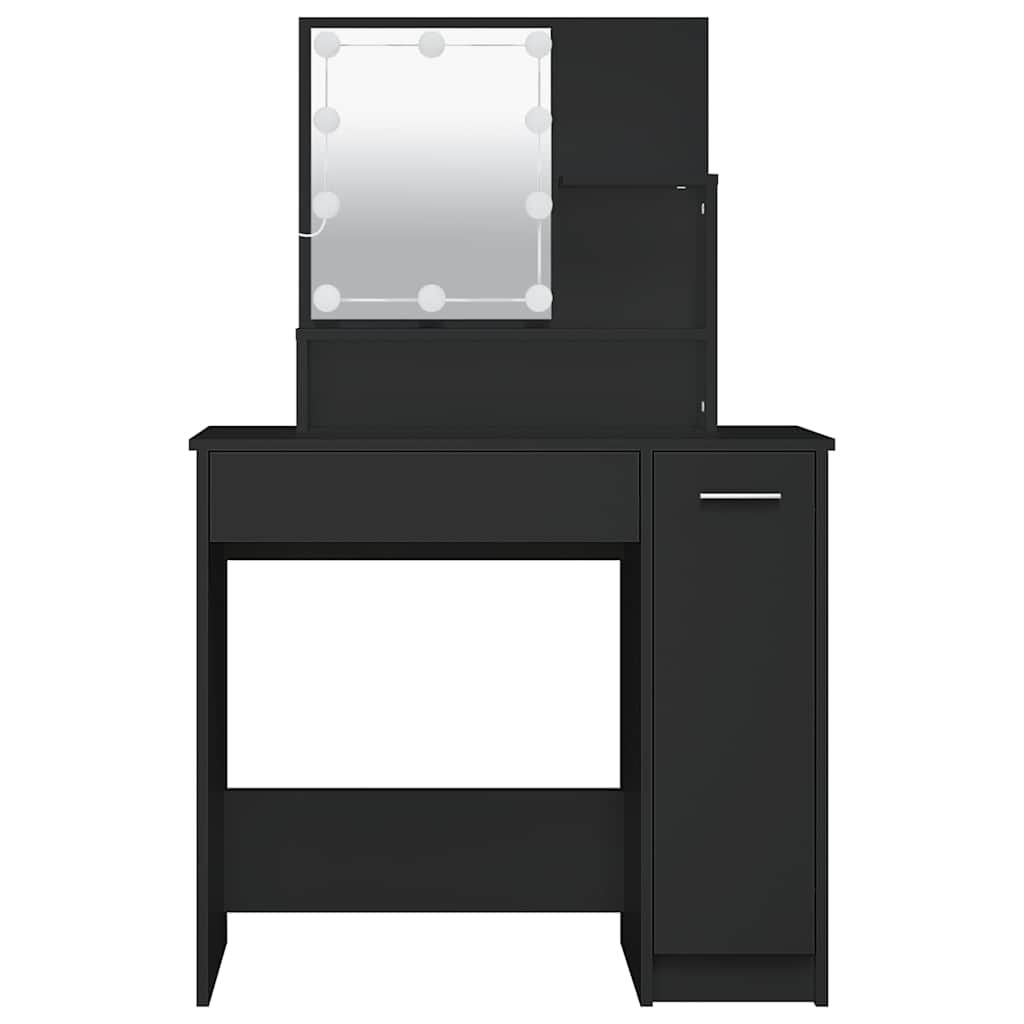 Svart sminkebord med LED-lys, 86,5x35x136 cm