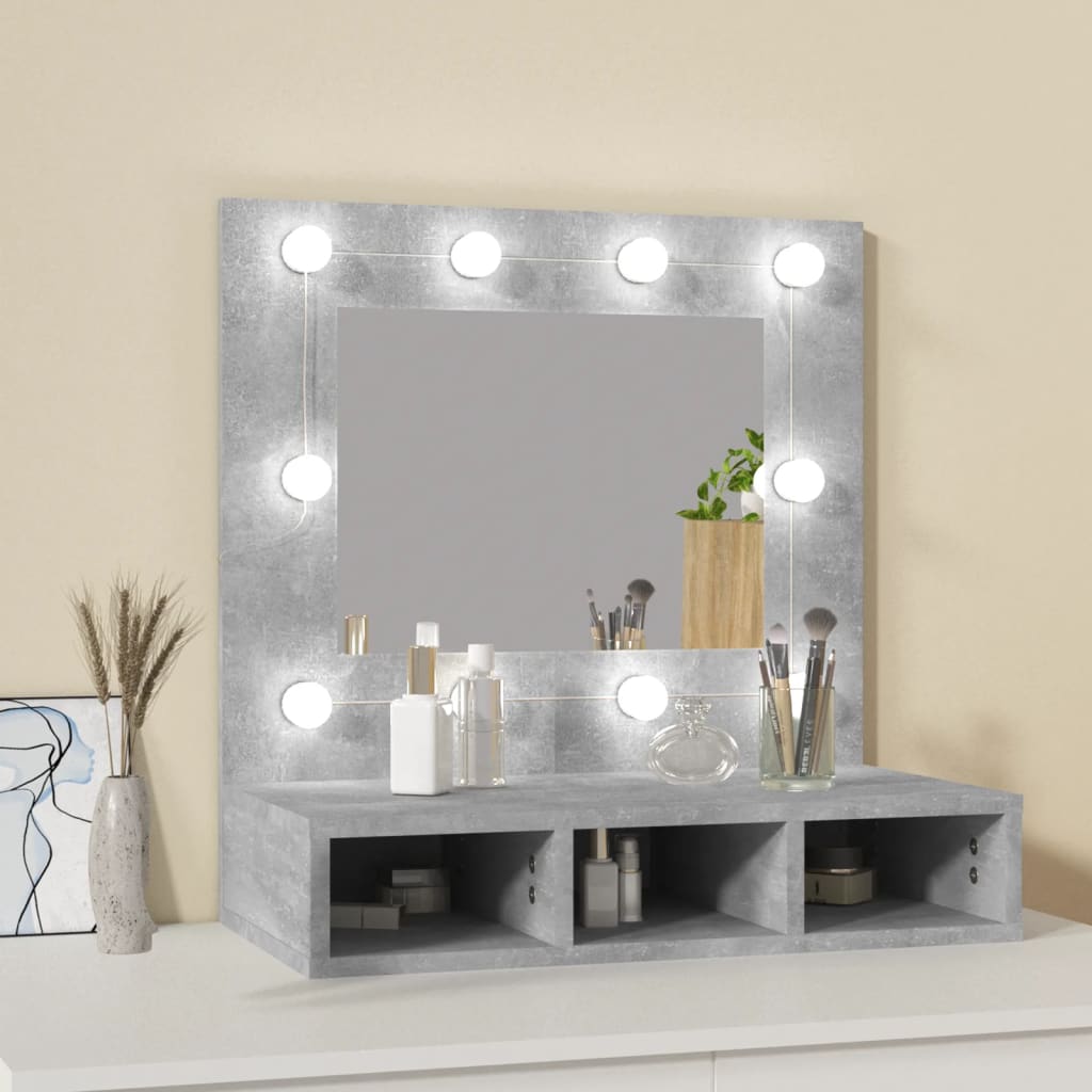 Speilskap med LED-lys, betonggrå, 60x31,5x62 cm