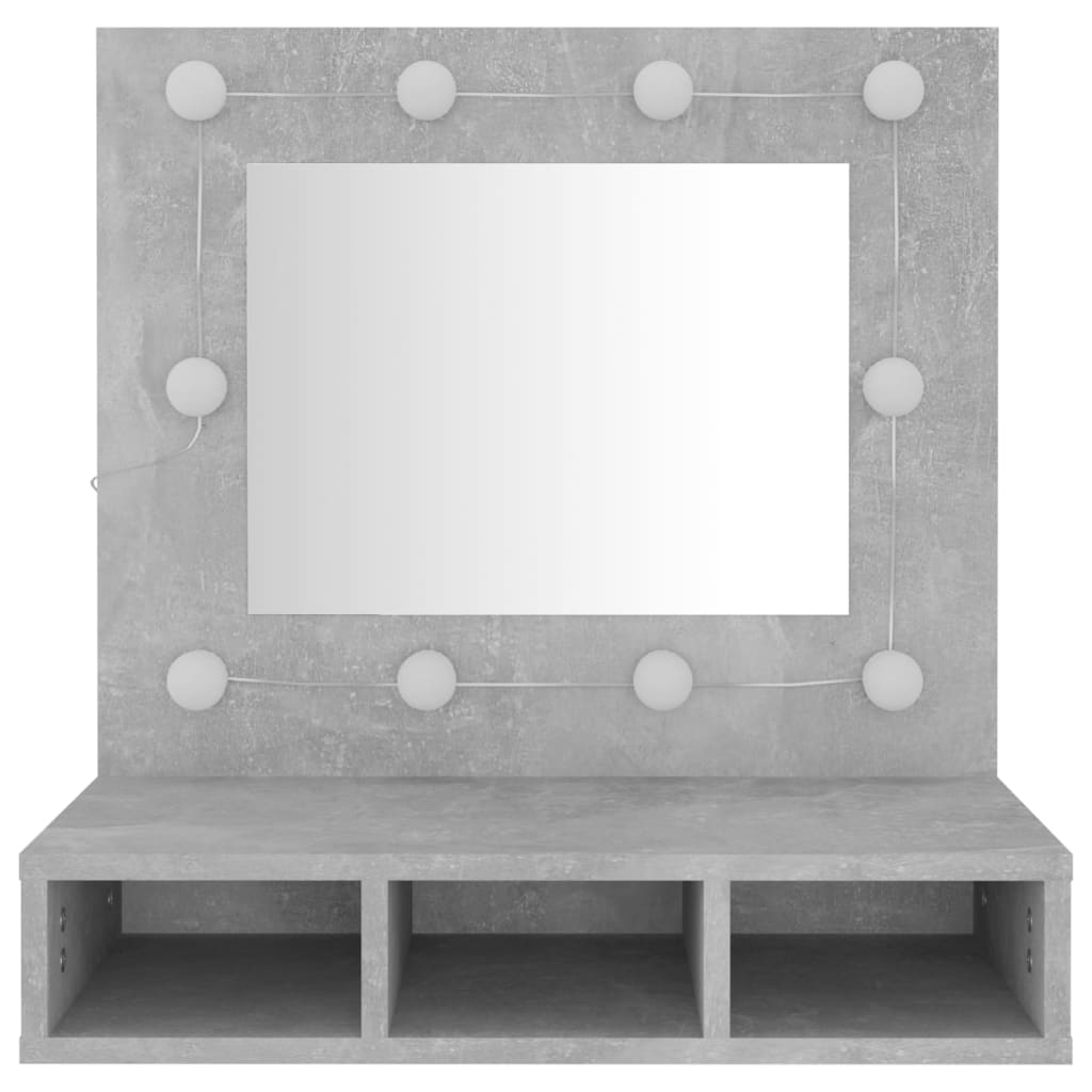 Speilskap med LED-lys, betonggrå, 60x31,5x62 cm