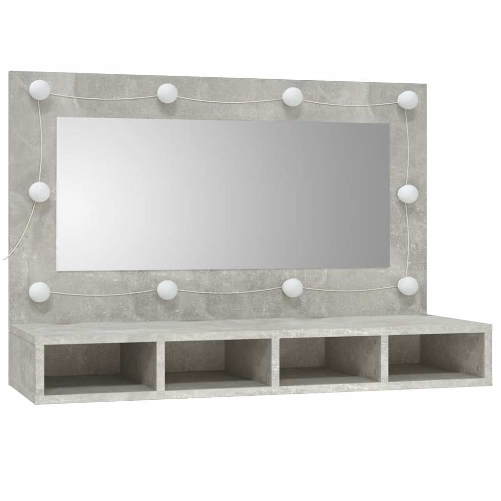 Speilskap med LED-lys, betonggrå, 90x31,5x62 cm