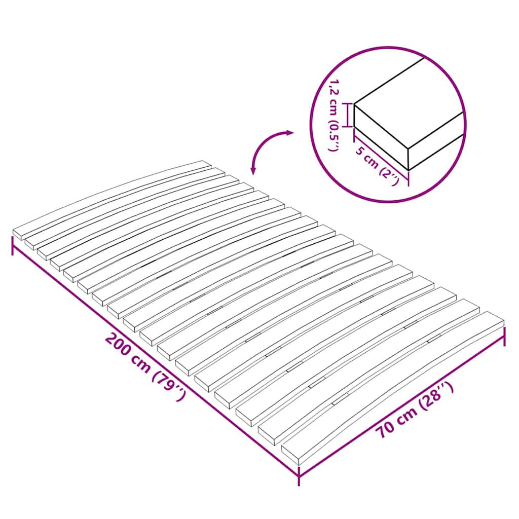 Spilebase med 17 lameller 70x200 cm