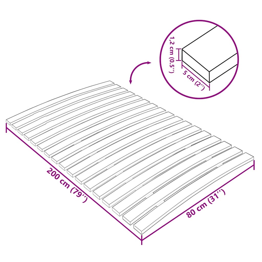 Spilebase med 17 lameller 80x200 cm