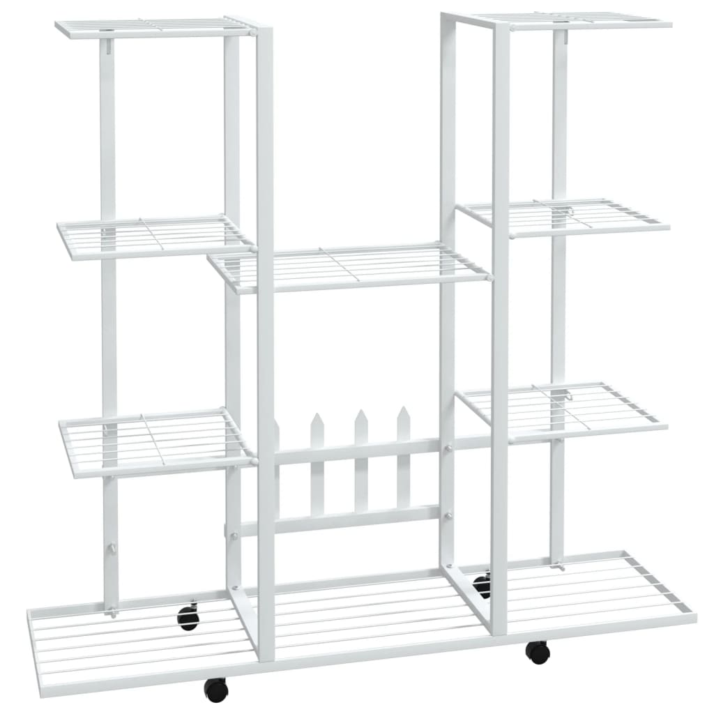 Blomsterstativ med hjul, 94,5x24,5x91,5 cm, hvit jern