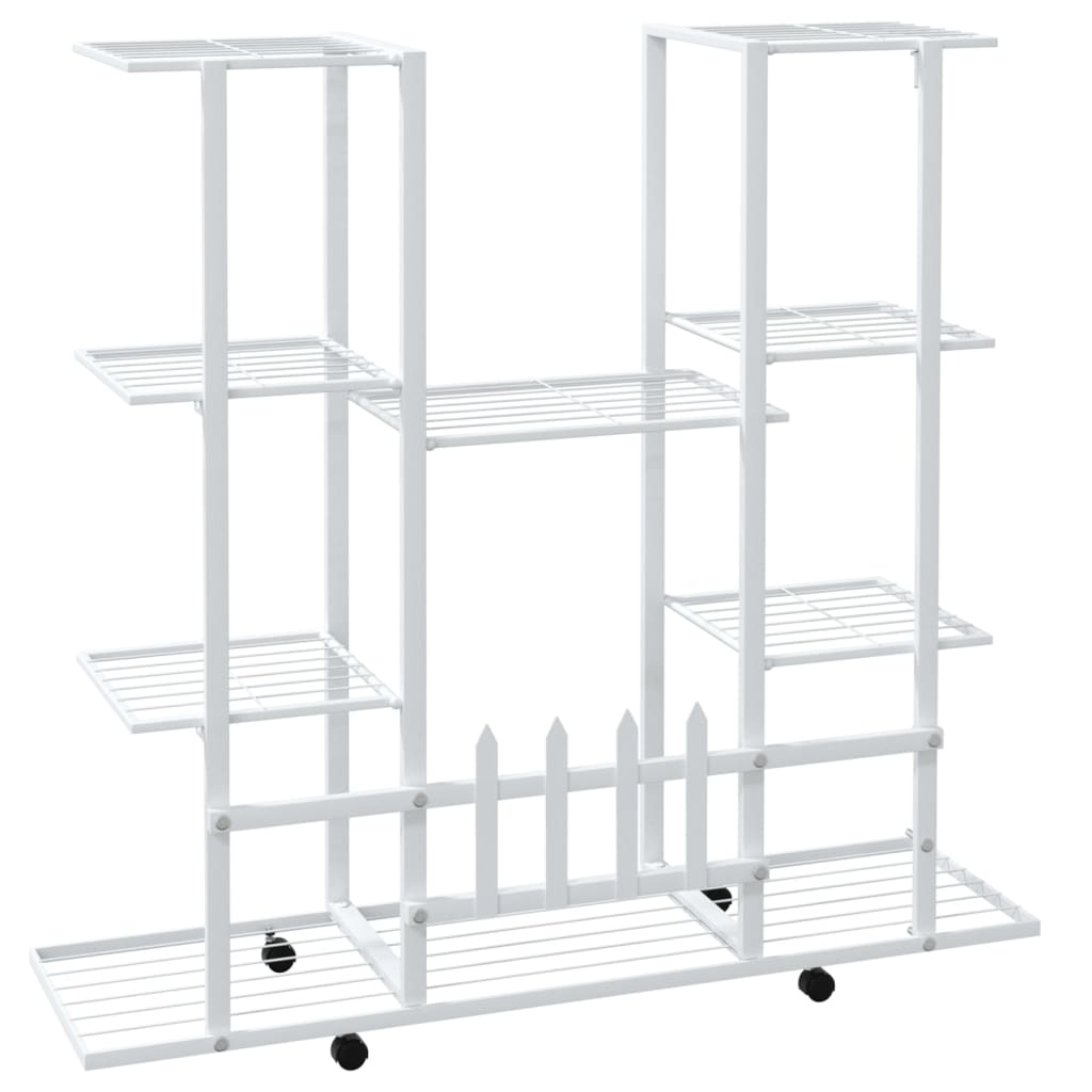 Blomsterstativ med hjul, 94,5x24,5x91,5 cm, hvit jern