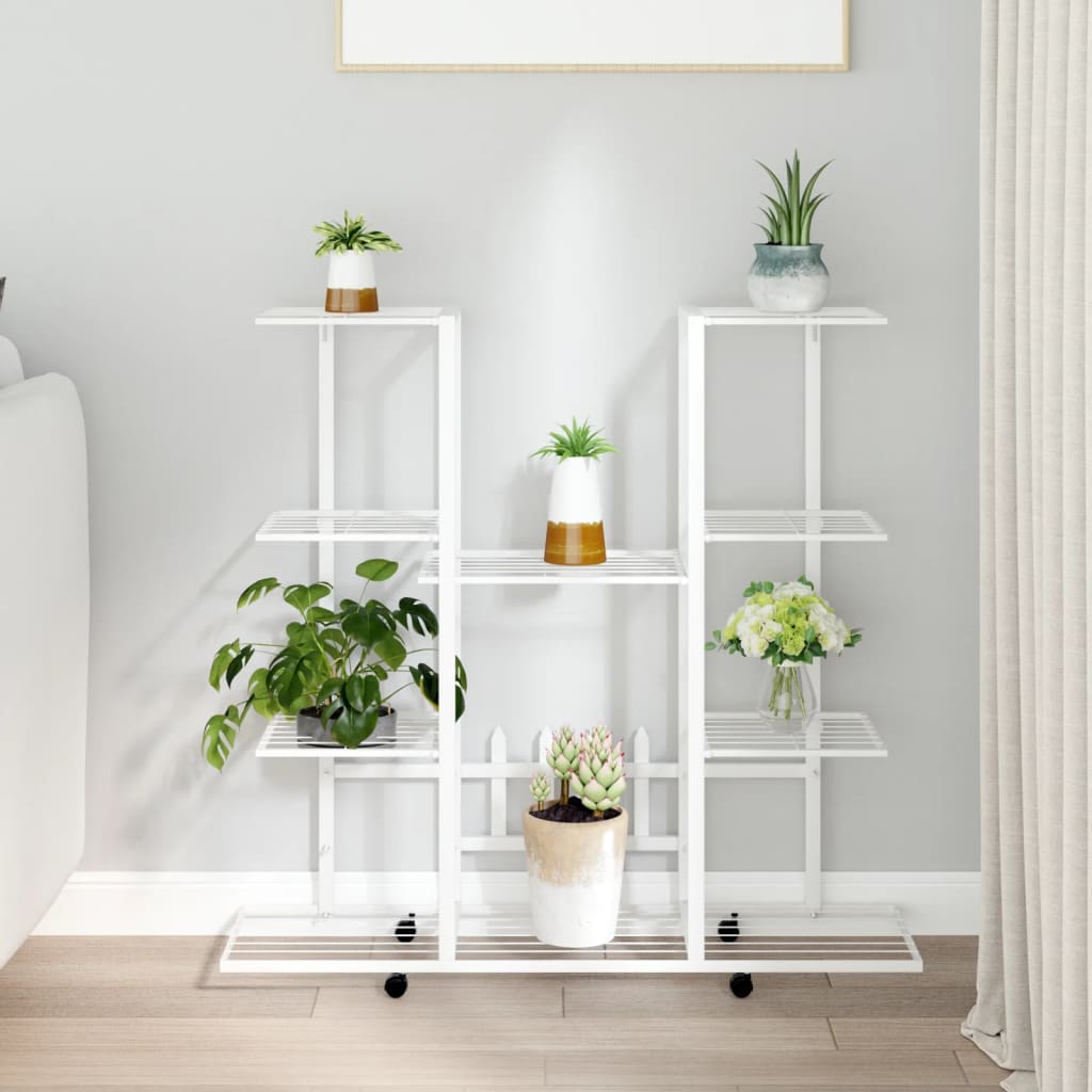 Blomsterstativ med hjul, 94,5x24,5x91,5 cm, hvit jern