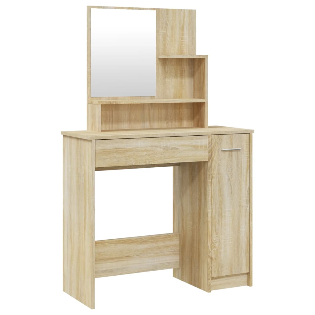 Sminkebord med speil, eik, 86,5x35x136 cm