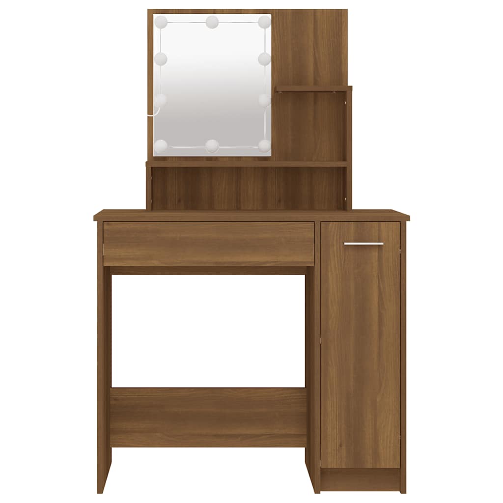 Sminkebord med LED-lys, brun eik, 86,5x35x136 cm