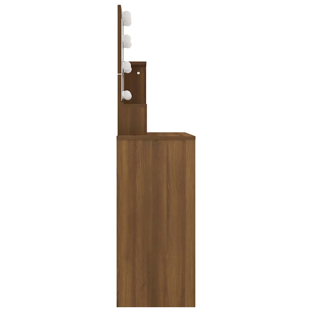 Sminkebord med LED-lys, brun eik, 86,5x35x136 cm