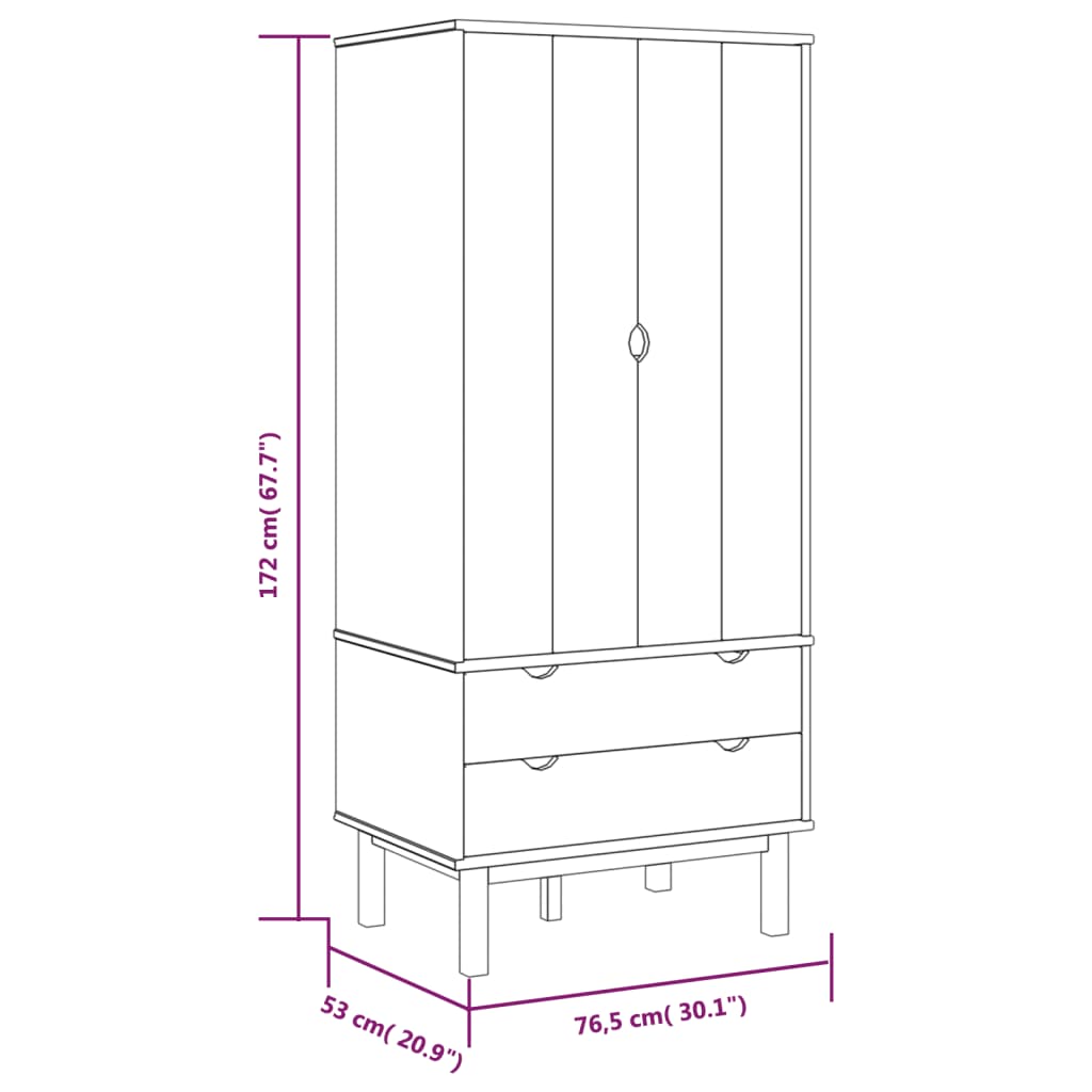 Garderobe OTTA brun og hvit 76,5x53x172 cm heltre furu