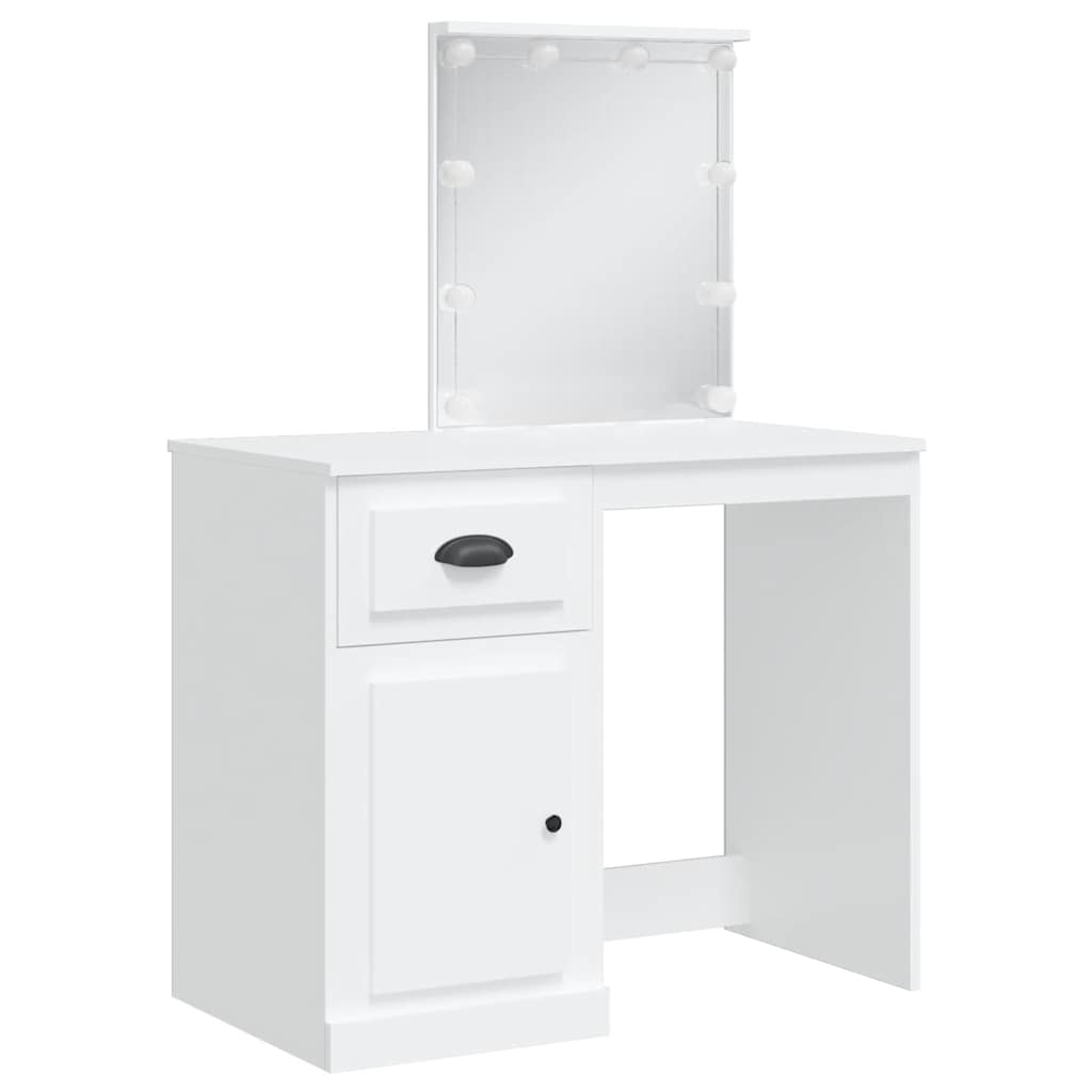 Sminkebord med LED-lys hvit 90x42x132,5 cm
