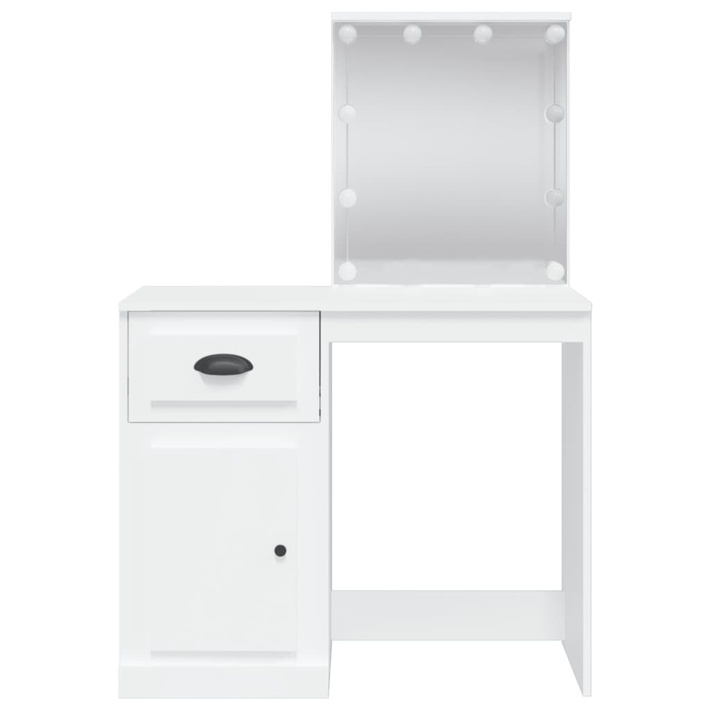 Sminkebord med LED-lys hvit 90x42x132,5 cm