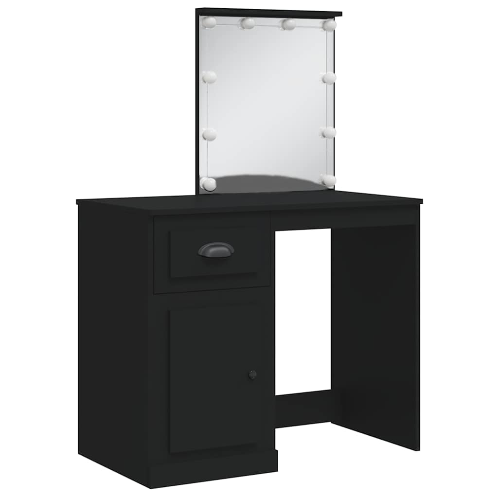 Sminkebord med LED-lys svart 90x42x132,5 cm