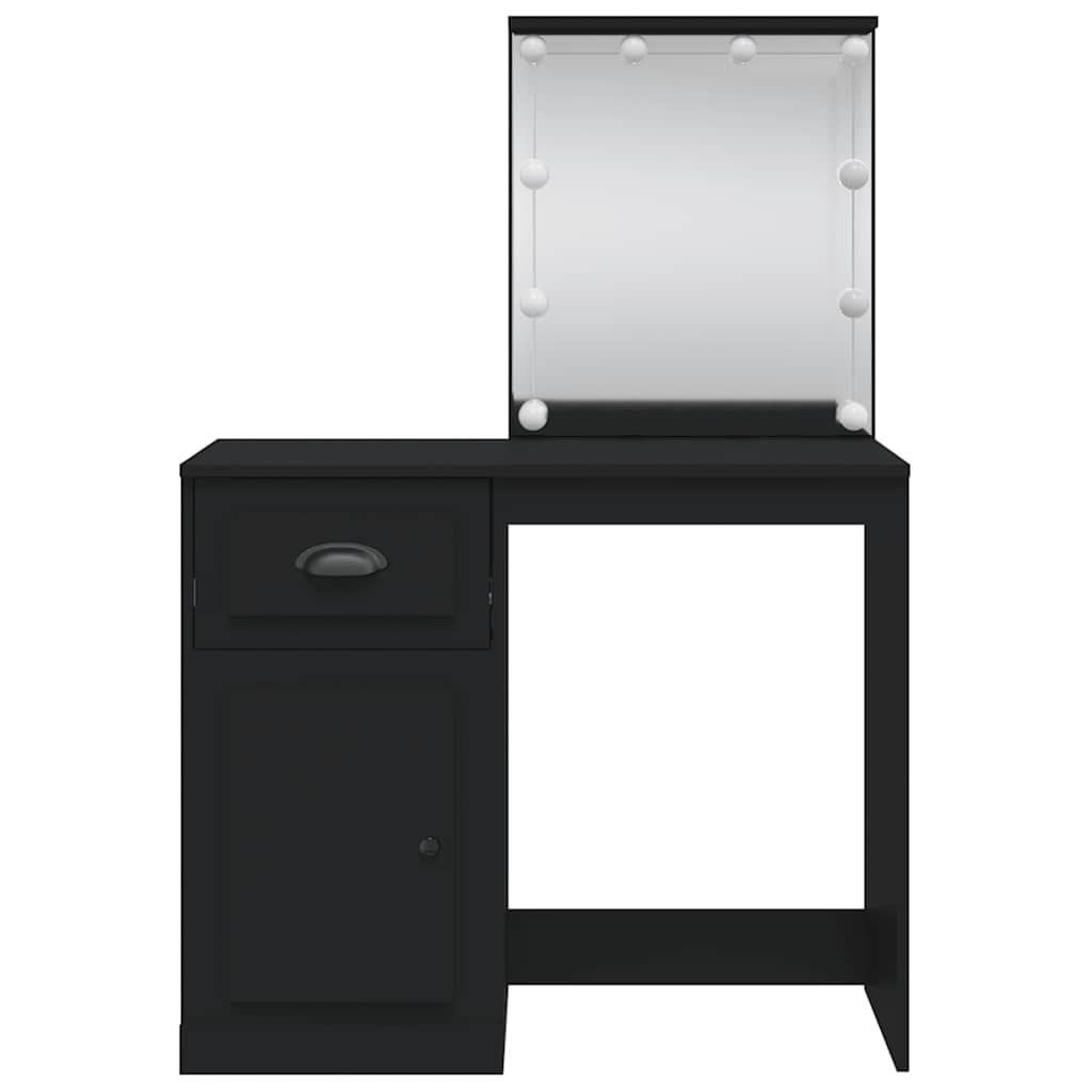 Sminkebord med LED-lys svart 90x42x132,5 cm
