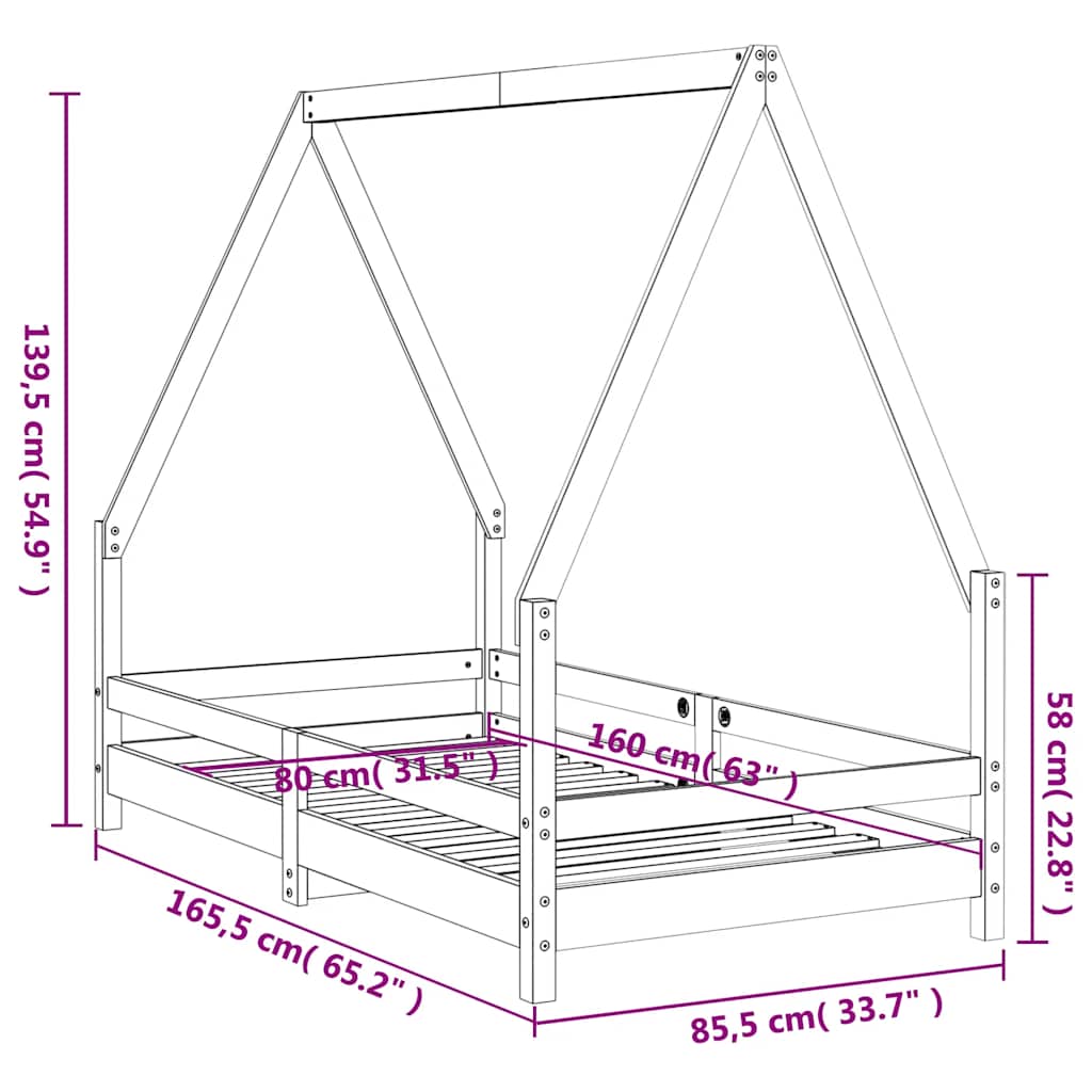 Barnesengeramme hvit 80x160 cm heltre furu