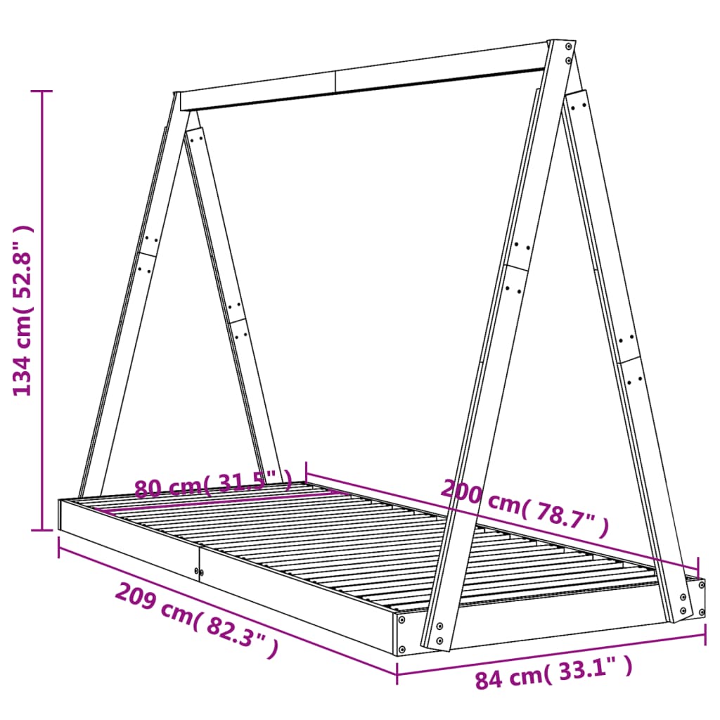 Barnesengeramme hvit 80x200 cm i heltre furu - Kvalitet og stil