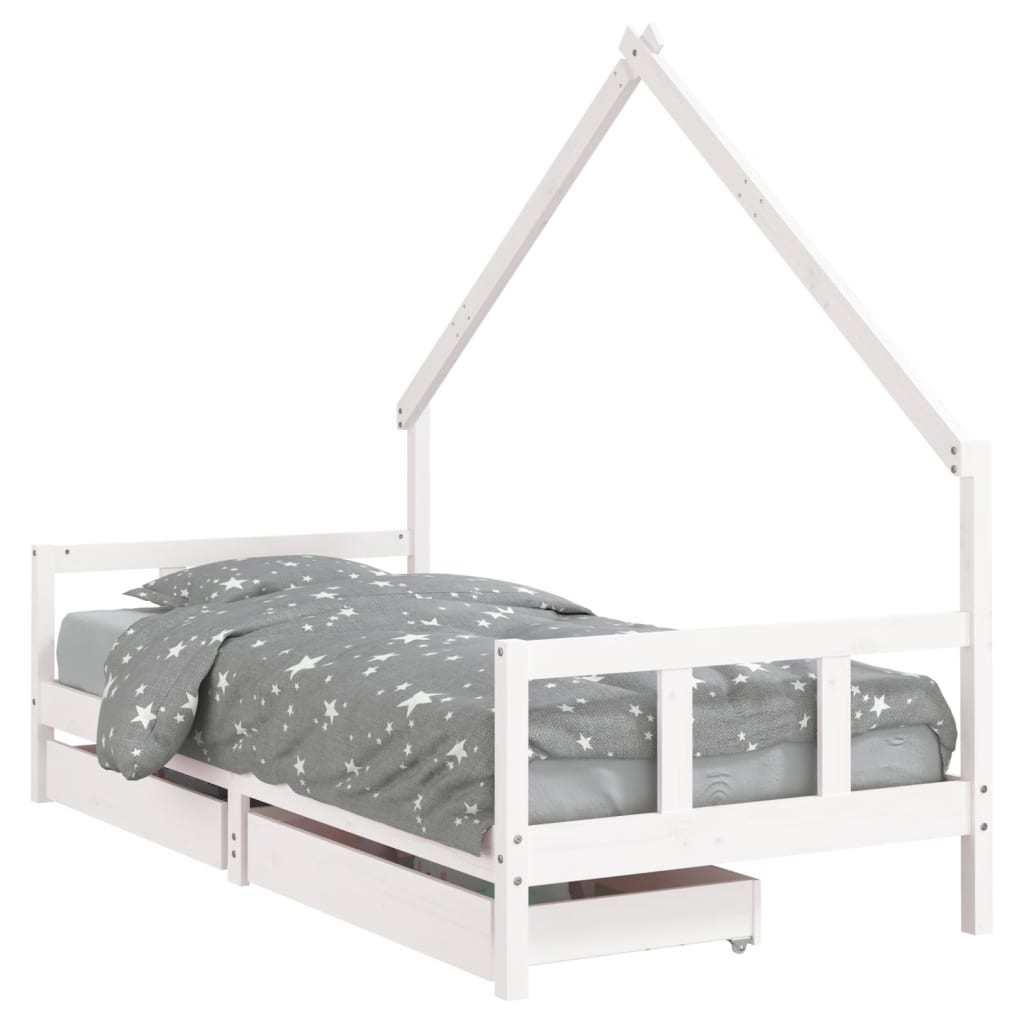 Barnesengeramme med skuffer hvit 90x200 cm heltre furu