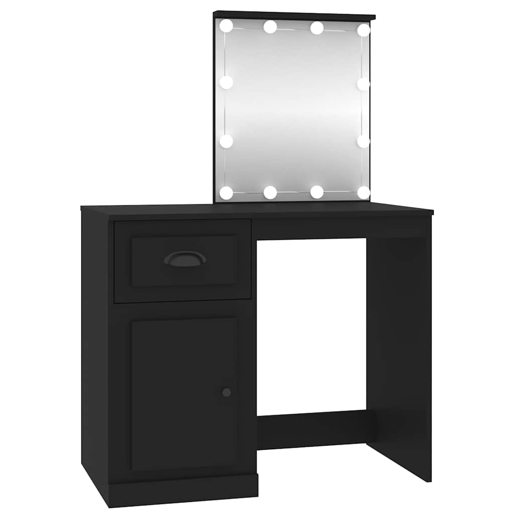Sminkebord med LED svart 90x50x132,5 cm konstruert tre