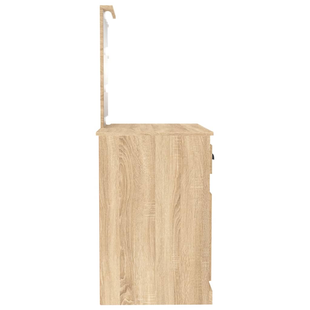 Sminkebord med LED-lys, eik, 90x50x132,5 cm