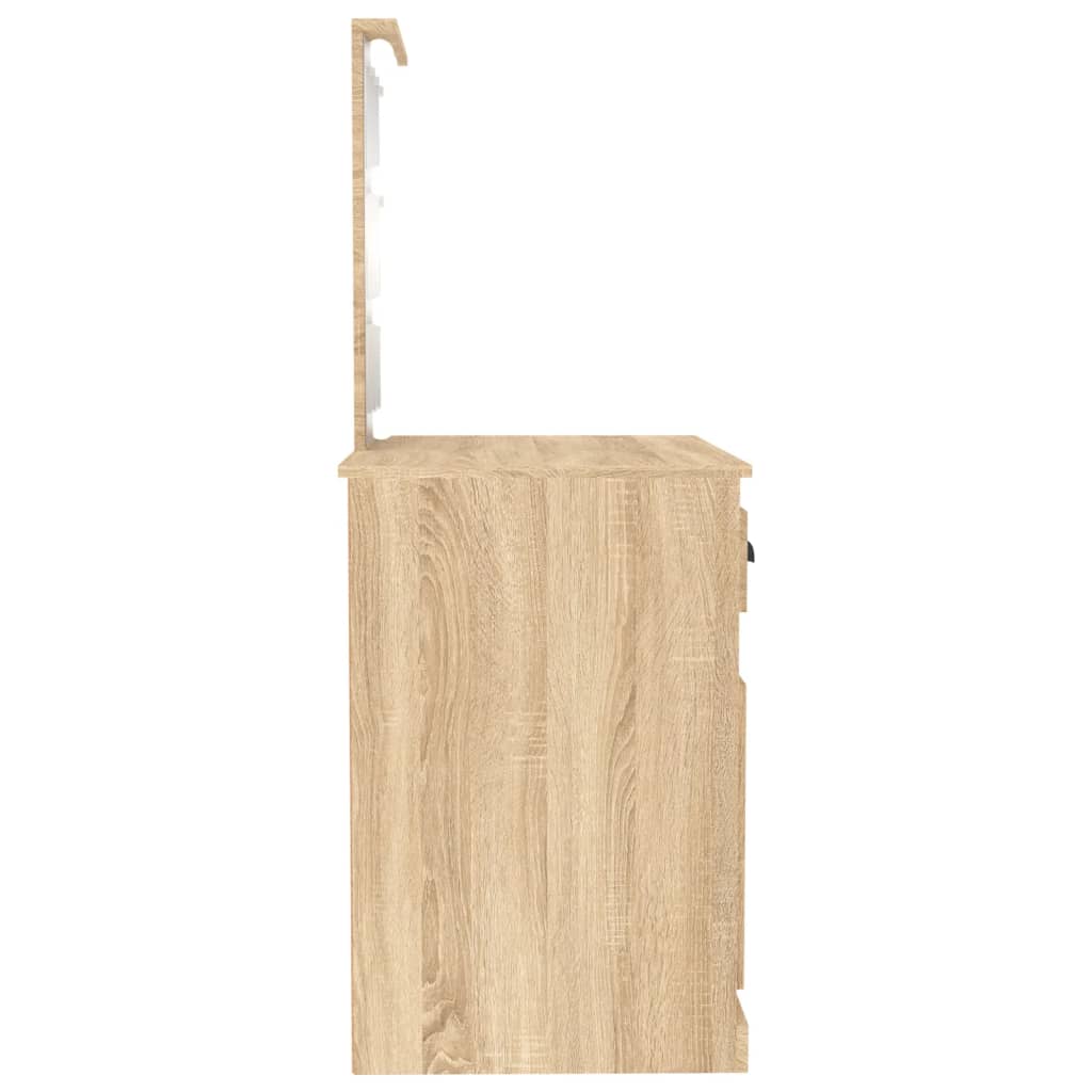 Sminkebord med LED-lys, eik, 90x50x132,5 cm